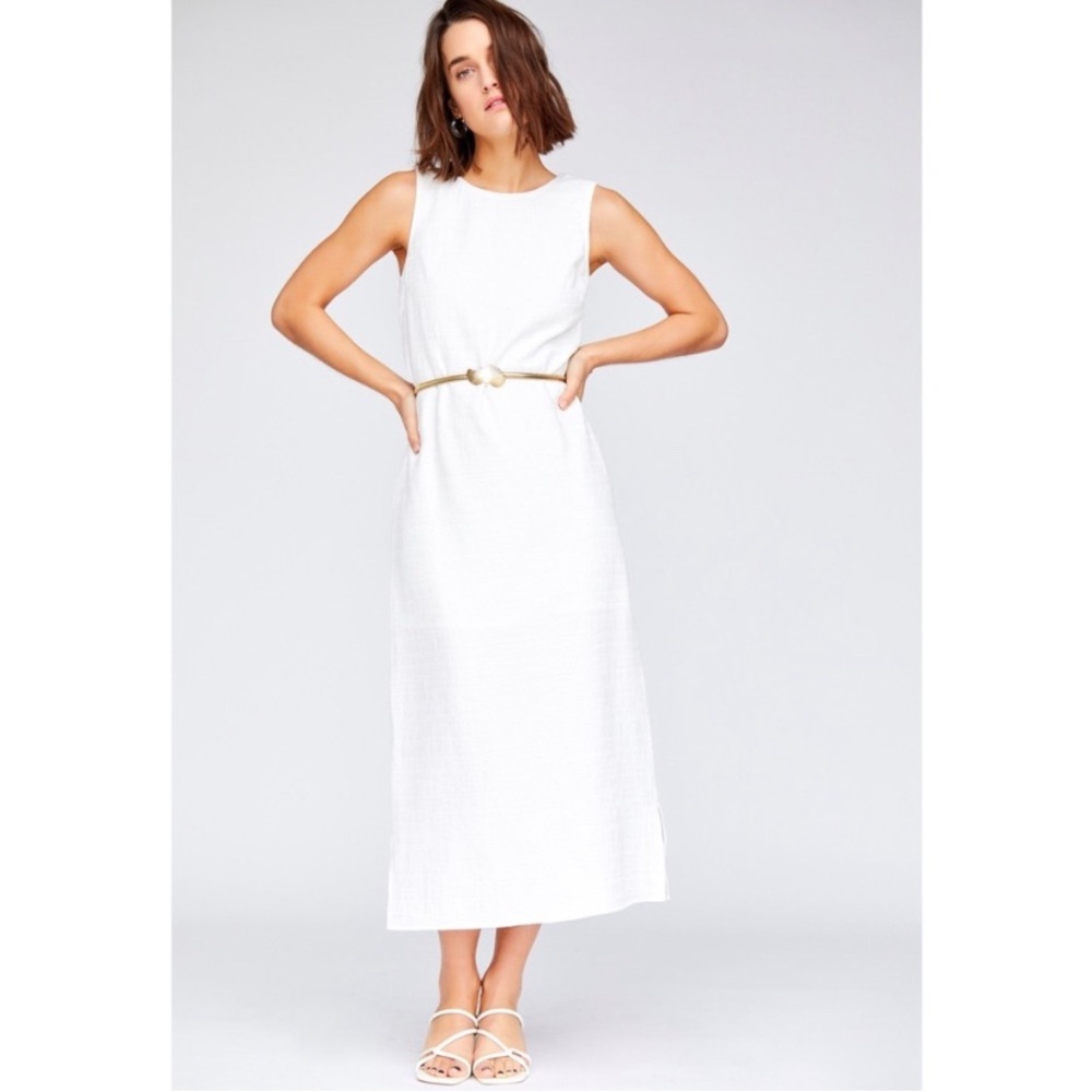 Callahan Knitwear Colette White Dress Textured Backless Midi Maxi Cotton Shift - Picture 2 of 15
